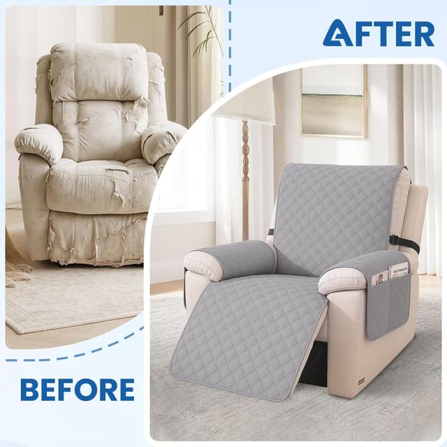 Detalle de YSTELLAA Copripoltrona 1 posto impermeabile per relax reclinabile grigio chiaro