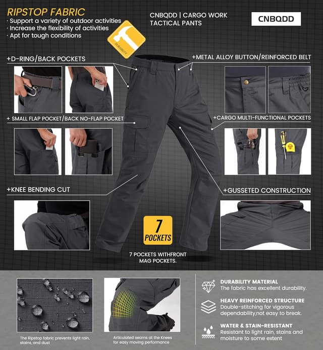 Detalle de CNBQDD Men’s Waterproof Ripstop Cargo Work Pants (7 Pockets)