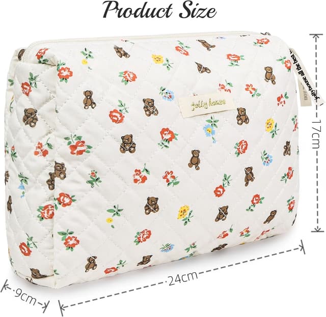 Detalle 2 de Aucuu Borsa da toilette da viaggio floreale in cotone con organizer e tasca a coulisse