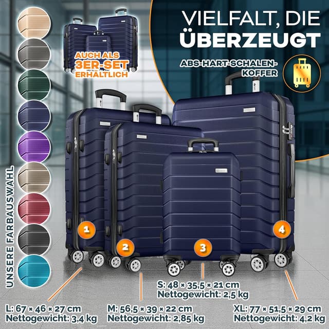 Detalle de tillvex® Reisekoffer-Set 4-teilig (S–XL) mit TSA-Schloss, Kofferbändern, Anhängern und Gepäckwaage