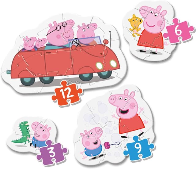 Detalle de Clementoni 20829 Supercolor Peppa Pig – Set aus 4 Kinderpuzzles (3/6/9/12 Teile) ab 2 Jahren