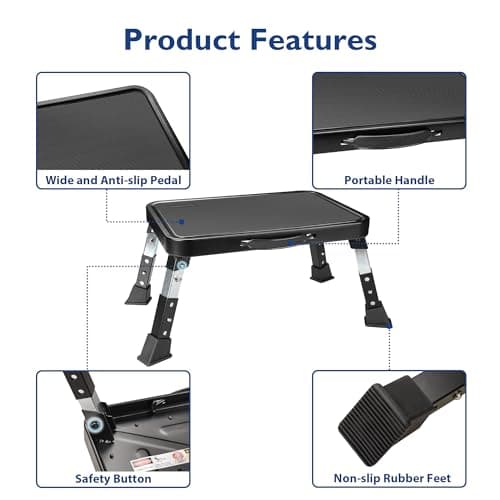 Detalle 2 de BONTEC Taburete Plegable 3 Niveles 🪜, Plataforma Antideslizante