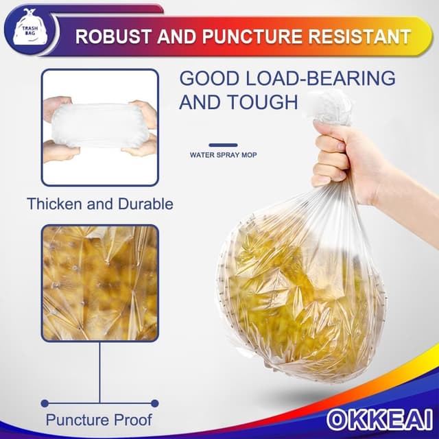 Detalle 1 de OKKEAI small pedal bin liners bathroom bin bags (8l) – clear plastic rubbish bags