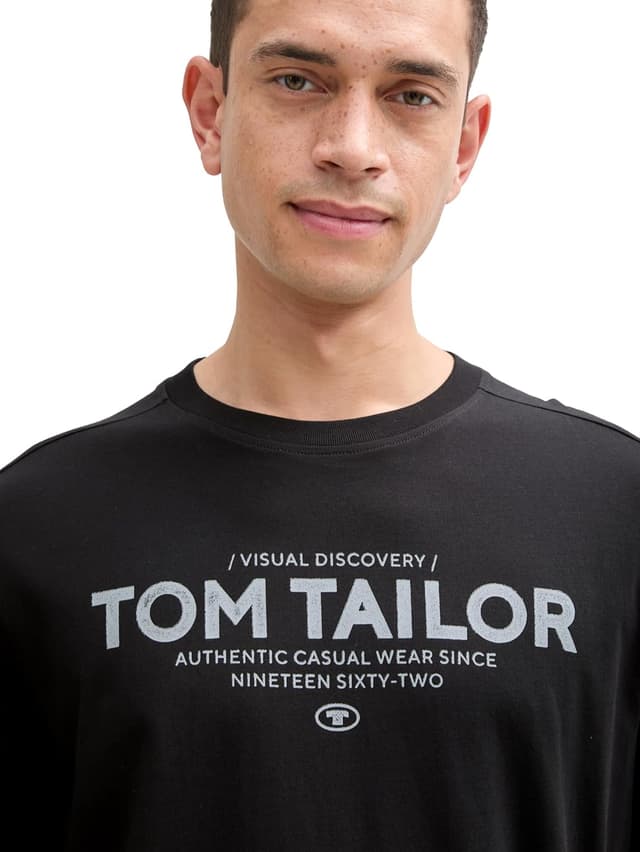 Detalle de TOM TAILOR T-Shirt Uomo in jersey di cotone tinta unita con logo stampato