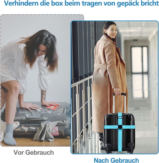 Thumbnail 6 de Koffer-Gurte 4er-Set mit Adressschild: verstellbare Kofferbänder Kreuzgurt (2 Rosa, 2 Blau)