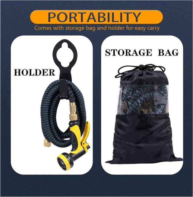 Thumbnail 6 de Expandable Garden Hose 25ft with 1/2" & 3/4" Brass Fittings and 10-Function Spray Gun