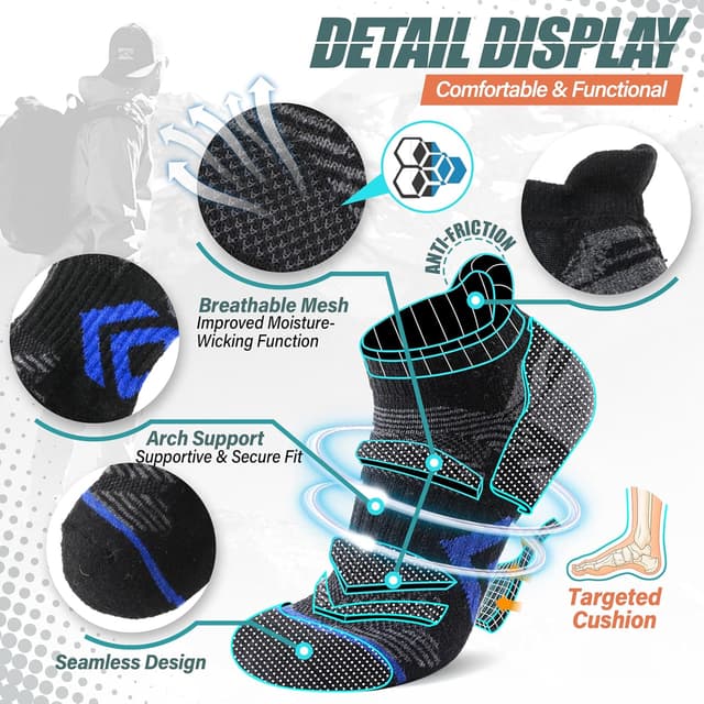 Detalle de ANTSANG No Show Merino Wool Ankle Socks (6-Pack) for Hiking, Running & Everyday Wear