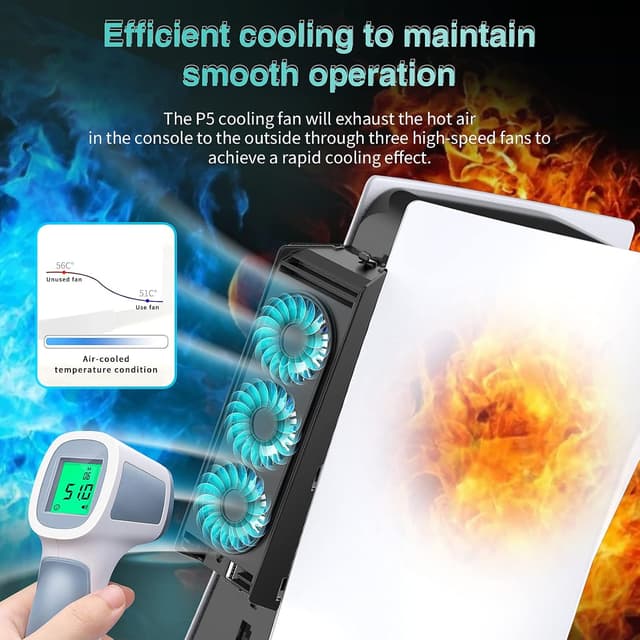 Detalle de QYCHHJ Cooling Fan for PS5 (Black) with LED Light and 3.0 USB Ports