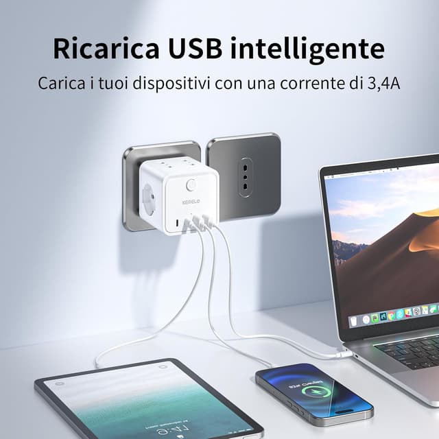 Detalle de Ciabatta multipresa 4 prese con USB 🔌