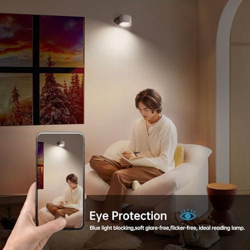 Detalle de Coollamp 2Pcs lámpara de pared LED con batería recargable, control remoto y rotación 360°