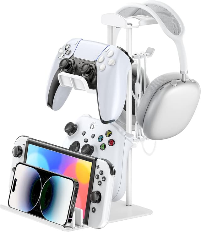 Detalle de KDD Headphone Stand & Game Controller Holder for Desk (White) with Cable Hole Design