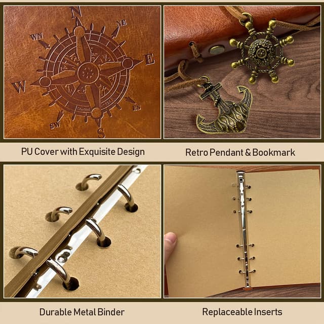 Detalle 2 de Taccuino A5 in pelle PU ricaricabile vintage 80 fogli