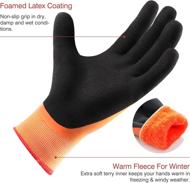Detalle de COOLJOB guanti invernali impermeabili da giardinaggio con doppio rivestimento e touchscreen, arancio (1 paio, M)