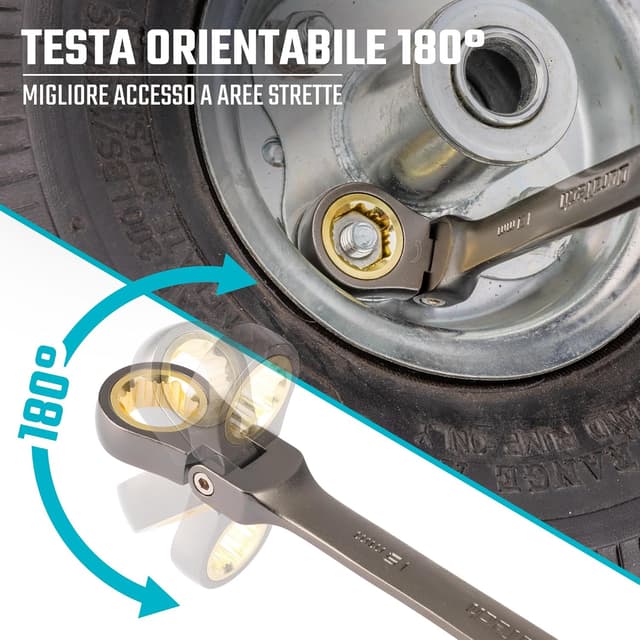 Detalle 2 de DURATECH set di 12 chiavi combinate a cricchetto con testa flessibile CR-V, 8–19 mm, 72 denti in valigetta