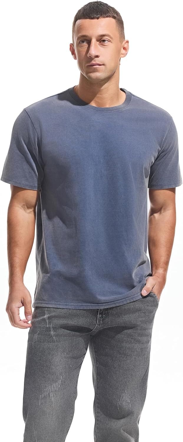 Detalle 2 de Herren Dick T-Shirt aus 100% Baumwolle (250 g/m²) – Stone Washed Ultra weich, Regular Fit, Kurzarm Basic