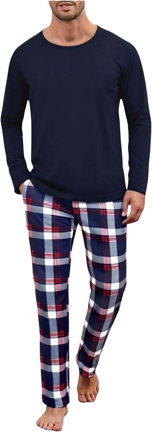 Thumbnail 6 de Uniexcosm ensemble de pyjama homme en coton hiver à manches longues, col rond et poches latérales