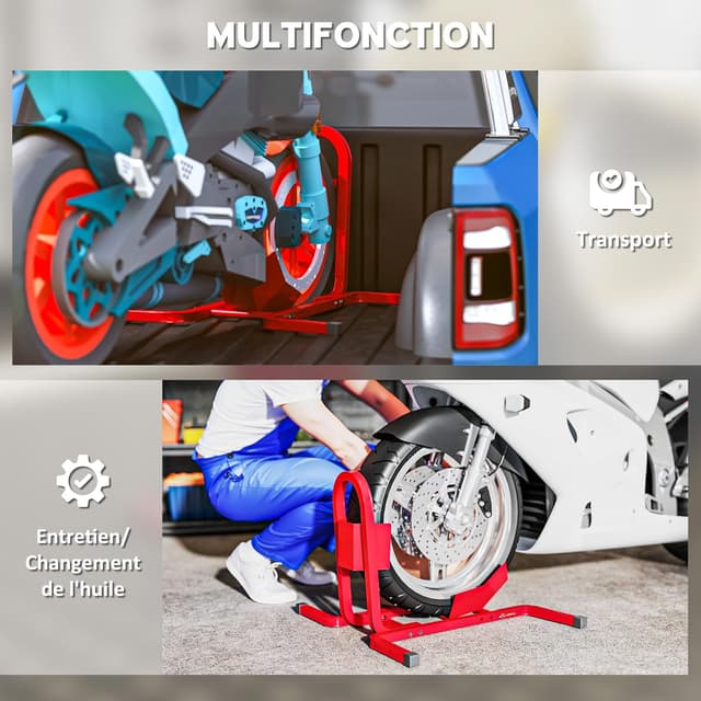 Detalle de HOMCOM lève moto d’atelier pour béquille et roue avant (17 à 21 pouces) en métal époxy rouge