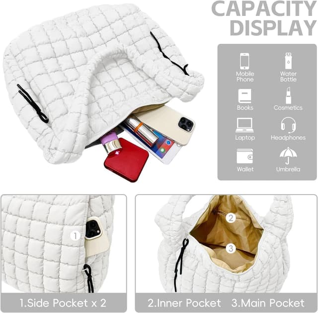 Detalle de Bagtopia Puffer Tote Bag (Large Quilted Puffer Tote)