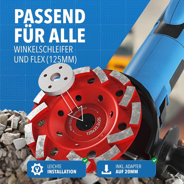 Detalle 2 de Betonschleifer mit 125-mm-Schleiftopf (125×22,2×20) für Betonfräse/Estrichschleifen