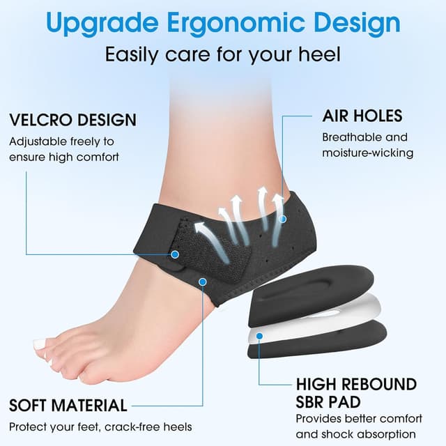 Detalle de EASICUTI Plantar Fasciitis Gel Heel Protectors (2 Pairs) with Hook-and-Loop Strap and SBR Cushioning