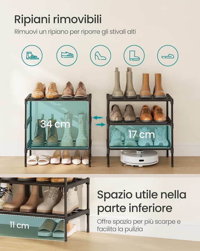 Thumbnail 4 de SONGMICS Scarpiera slim LSA113BH01 con 3 ripiani, 30 x 45 x 48,5 cm (impilabile, in metallo)