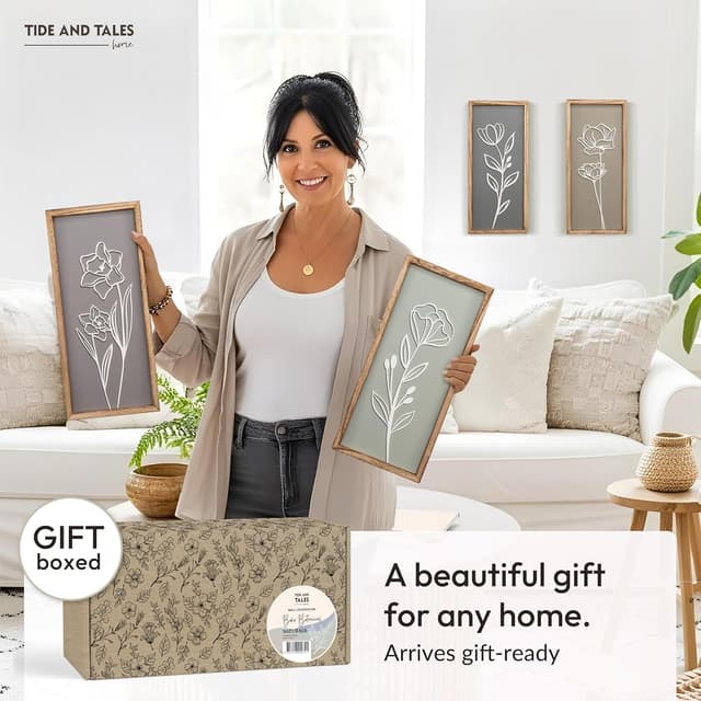 Thumbnail 4 de 3D Wooden Floral Wall Art Set of 4 🖼