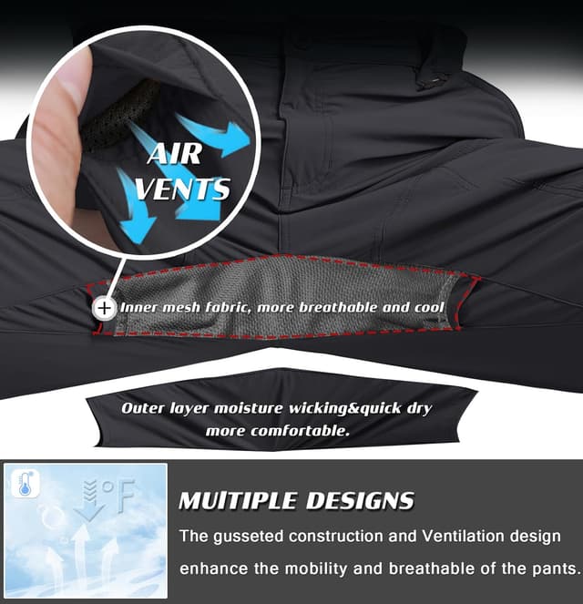 Thumbnail 2 de Mens Lightweight Cargo Hiking Pants (Quick-Dry, Water-Resistant) with 6 Zipper Pockets