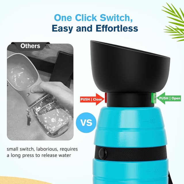 Detalle de Pecute Trinkflasche für Hunde unterwegs – Silikon-Wasserschale faltbar, 850 ml