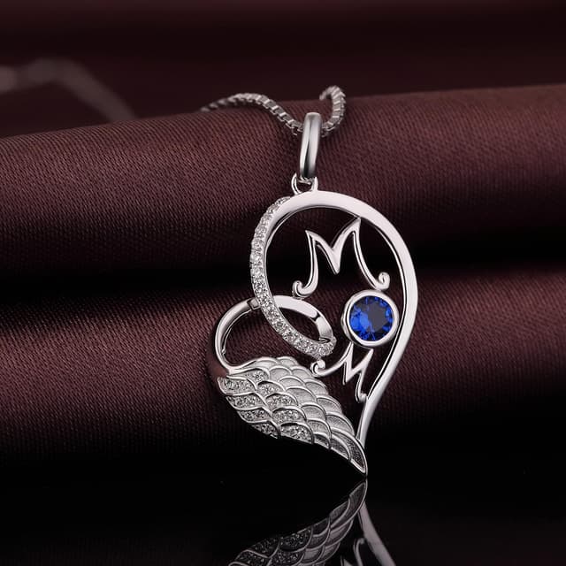 Detalle de jiamiaoi 18K Weißgold-plattierte Herz-Kette mit 925 Silberkette und Geburtsstein (31 × 24 mm) – Halskette für Damen