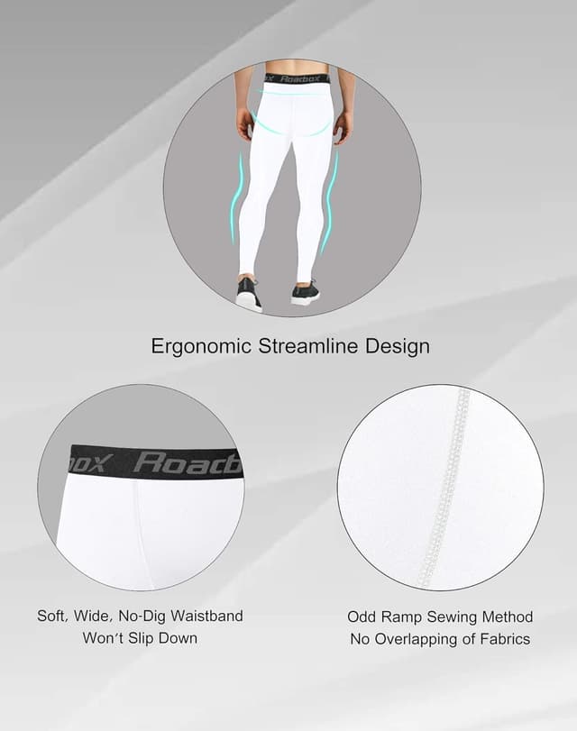 Detalle 2 de Roadbox Compression Pants (1, 2 or 3 Pack) — Men’s Athletic Base Layer Tights for Running, Cycling, Yoga