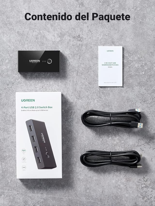Detalle 2 de UGREEN Switch USB 2.0, Conmutador para 4 Dispositivos ⚙