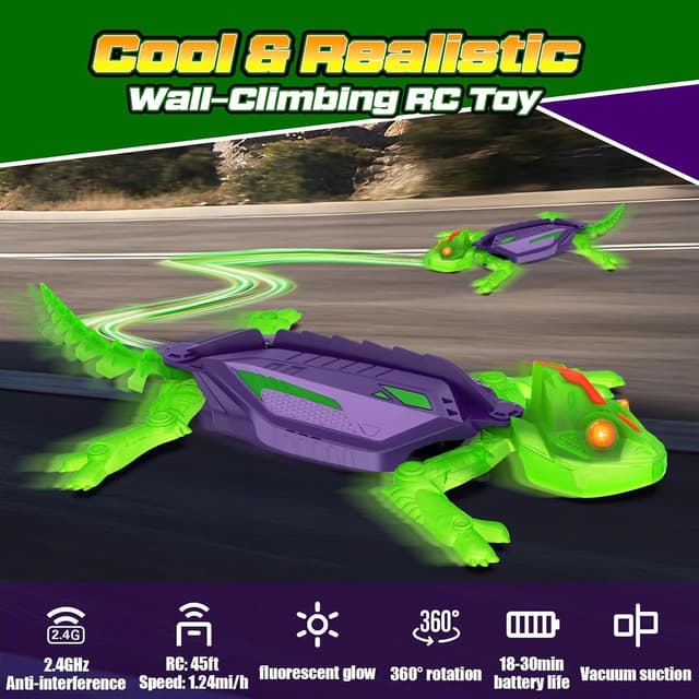 Detalle de Goody King Gecko King Gecko Wandflitzer – ferngesteuertes Kletter- und Boden-Spielzeug mit 360°-Drehung