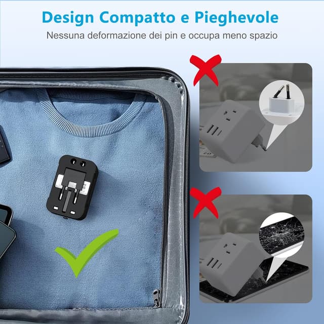 Thumbnail 4 de Amoner Adattatore da Viaggio universale 180 paesi, 2 porte USB 🔌