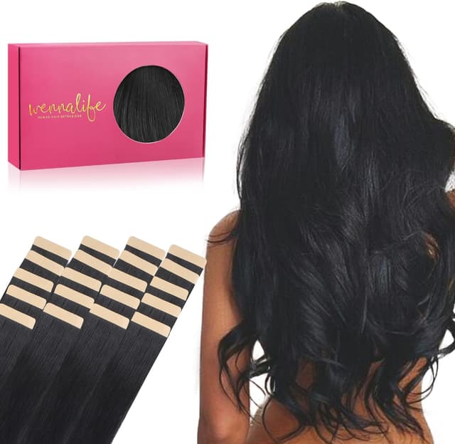 Detalle de WENNALIFE Extension Capelli Veri Remy biadesive Nero Jet (20 pz, 25 cm)