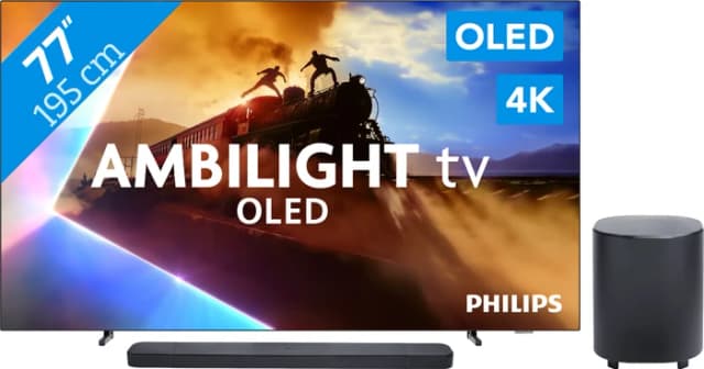 Thumbnail 28 de Philips Ambilight 77 Zoll OLED760 4K (2025) + JBL Bar 800 M2 Schwarz: TV-Set mit Surround-Sound