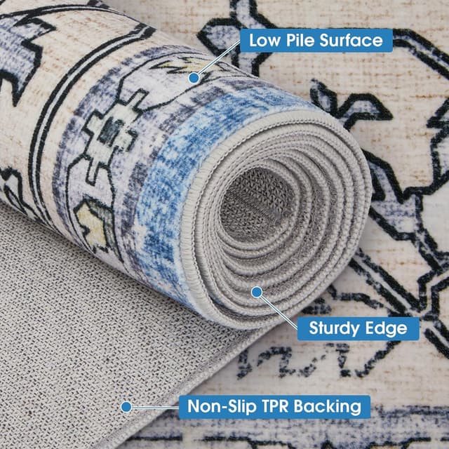 Detalle de Tapis salon vintage Vasip, poil ras lavable en machine 160x230 cm