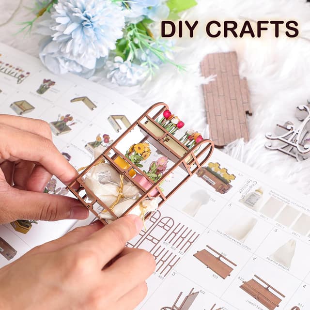 Detalle de Fimeetoy Book Nook Kit for Adults – LED Light Miniature House DIY (3D Garden View)