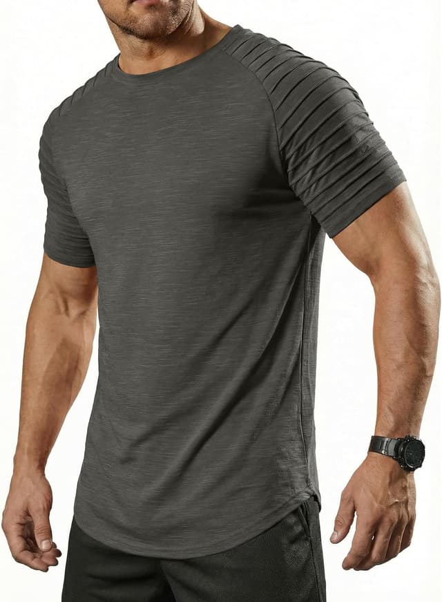 Detalle de COOFANDY T-shirt de sport à manches courtes raglan pour homme – col rond, séchage rapide