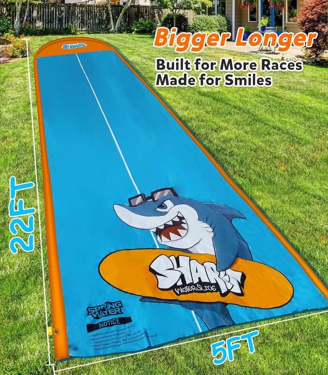 Detalle de Spring Water Water Slide & Splash Slip Slide for Kids (22 ft, 2 lanes) with Inflatable Bodyboards