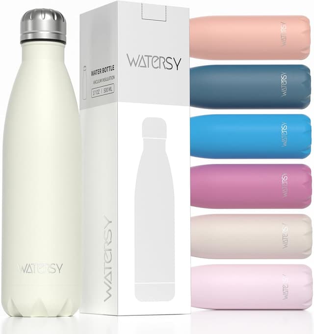 Detalle de WATERSY Stainless Steel Insulated Water Bottle (Cream White) – double-walled vacuum flask, 500ml