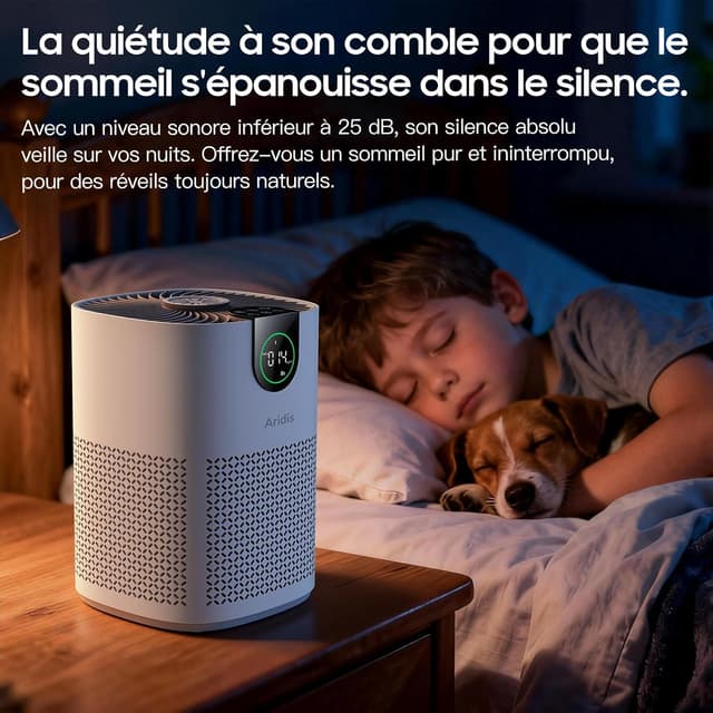 Detalle de Purificateur d’air Aridis S-Mini HEPA pour chambre (pollen, allergies, odeurs, poils) – 3 vitesses, silencieux