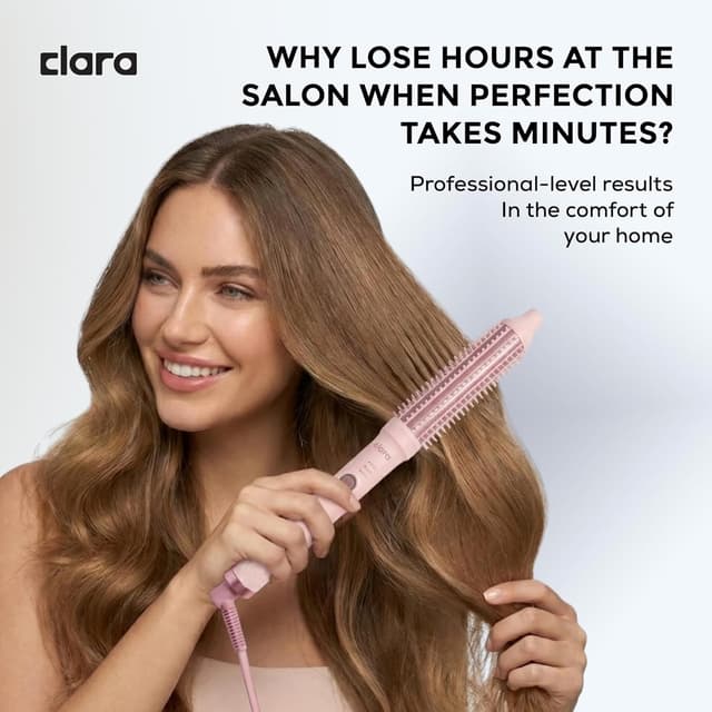 Detalle 2 de Clara Anti-Frizz Ionic Slim Hot Brush 32mm (5.5mm bristles) with Triple Heat Settings – Pink