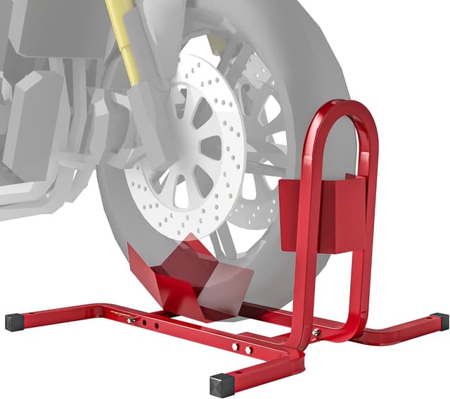 Detalle de HOMCOM lève moto d’atelier pour béquille et roue avant (17 à 21 pouces) en métal époxy rouge