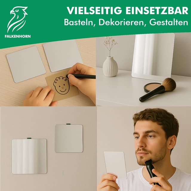 Detalle de Falkenhorn Handspiegel doppelseitig ultraflach aus Acryl, quadratisch 4,5 × 4,5 cm (5er-Set)