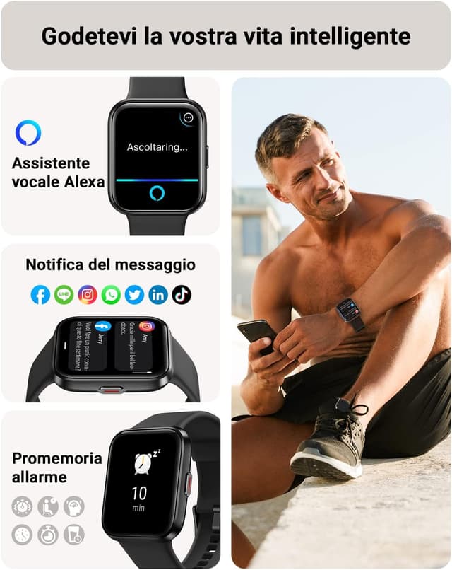 Detalle de Tensky Smartwatch Uomo 1,85” con Alexa integrata, chiamate Bluetooth e monitoraggio SpO2