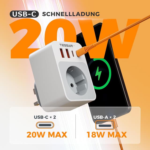 Detalle 2 de TESSAN Adapter England Reiseadapter 6×4×8cm 🔌