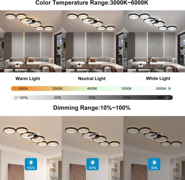 Detalle de LED Deckenleuchte Schwarz 113 cm mit Dimmfunktion