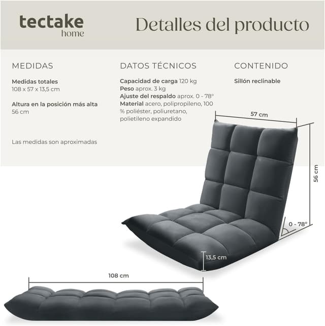 Detalle 2 de tectake® Sillon Plegable Lectura Respaldo 14 posiciones