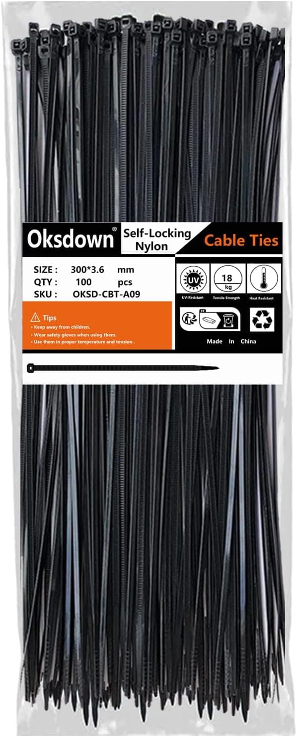 Imagen de Oksdown 300mm Black Cable Ties 100 pack en OfertitasTOP