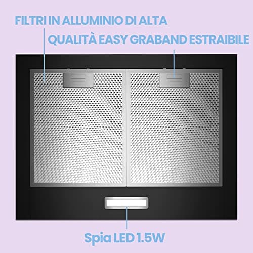 Detalle de Comfee' PYRA17B-60 campana extractora negra de 60 cm con LED y 400 m³/h